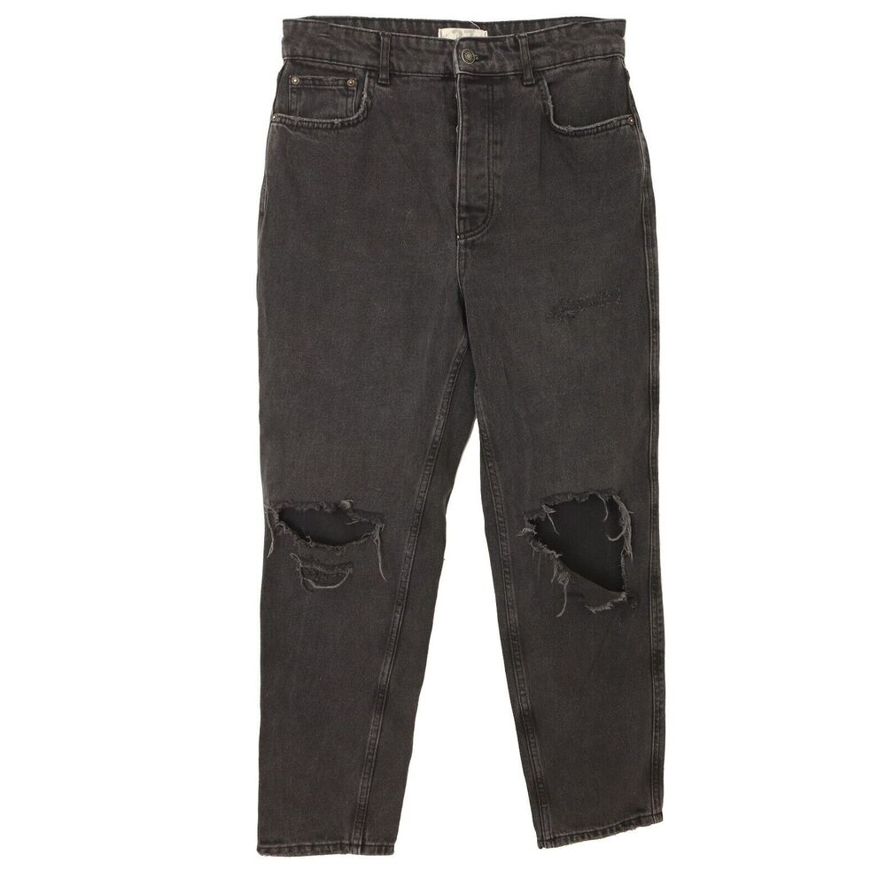 We The Free People Knee Holes Button Fly Straight Jeans 27 High Rise Gray B16